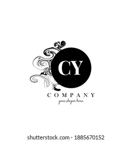 Diseño del logotipo de la carta inicial de CY con vectores de textura de nubes de tinta que fluyen.