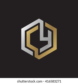 CY initial letters loop linked hexagon elegant logo golden silver black background