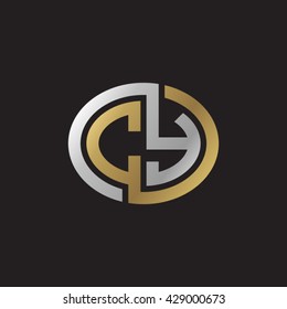 CY initial letters looping linked ellipse elegant logo golden silver black background