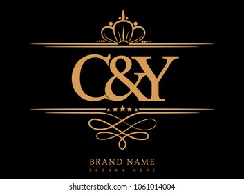 C&Y Initial logo, Ampersand initial logo gold with crown and classic pattern