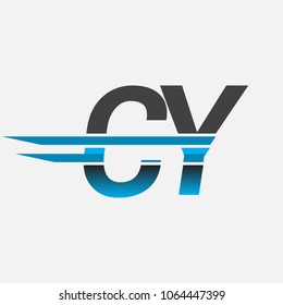 CY initial logo company name colored black and blue, Simple and Modern Logo Design.