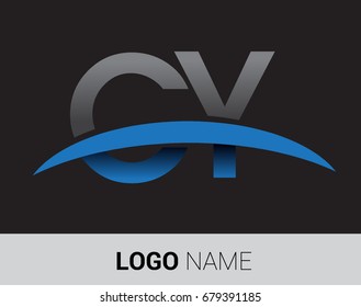 CY initial logo company name colored grey and blue swoosh design