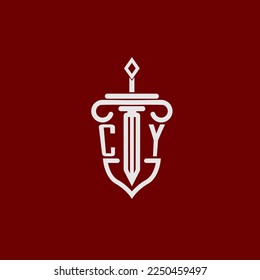 CY initial logo monogram design for legal lawyer vector image with sword and shield