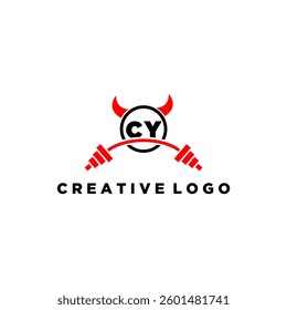 CY initial monogram for fitnes or gym logo with devil style design