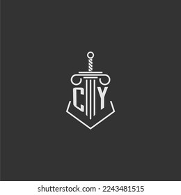 CY initial monogram law firm with sword and pillar logo design