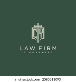 CY initial monogram for law firm with sword and shield logo image