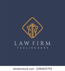 CY initial monogram logo for lawfirm with pillar in creative square design