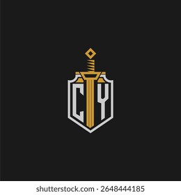 CY initial monogram for shield and sword style image