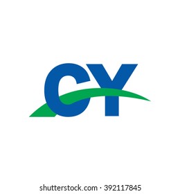 CY initial overlapping swoosh letter logo blue green