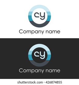 CY letter a circle shape icon logo white blue