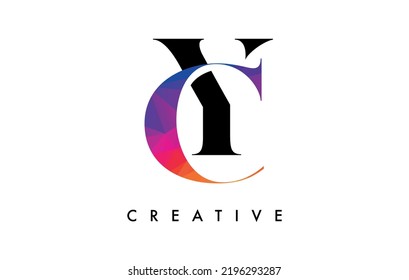 Diseño de letras CY con corte creativo y textura arcoiris colorida. Logotipo del vector de iconos de la letra YC con letra seria y estilo minimalista.