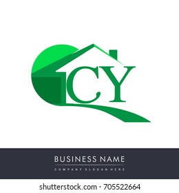 CY letter roof shape logo green, initial logo AB with house icon, business logo and property developer