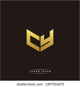 CY Logo Letter Initial Logo Designs Templete with Gold and Black Background