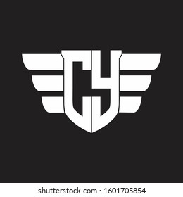 CY Logo monogram with emblem and wings element design template