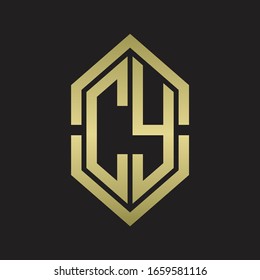 CY Logo monogram with hexagon shape and outline slice style with gold colors