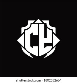 CY logo monogram with shield line and 3 arrows shape design template on black background