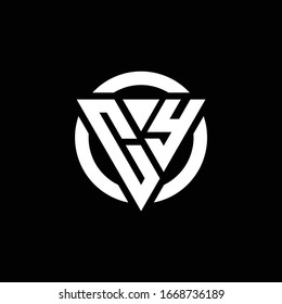 CY logo with triangle shape and circle rounded design template isolated on black background