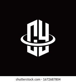 Logotipo de monogramo CY en forma de hexágono y rodeado por un anillo