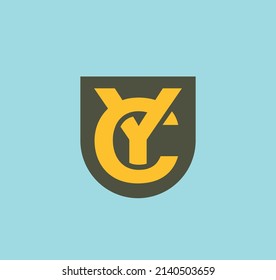 CY monogram logo. YC vector monogram. Yellow emblem on blue background. Isolated