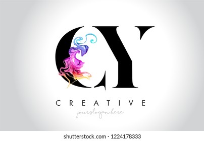 CY Vibrant Creative Leter Logo Design with Colorful Smoke Ink Flowing Vector Illustration.