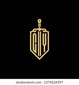 CY vintage shield and sword initial logo in high quality professional design that will print well across any print media