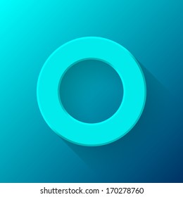 Cyan abstract technology volume knob, blank round button template with flat designed shadow and gradient background for web sites, user interfaces (UI) and applications (apps). Vector illustration.