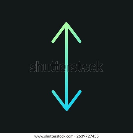 Cyan arrow points vertically both directions. Icon symbol illustration