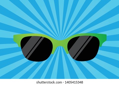Cyan background cartoon shine with sunglasses.