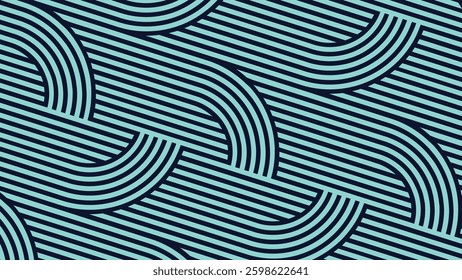Cyan and black geometric pattern with curved and diagonal lines creating a bold, seamless abstract design.