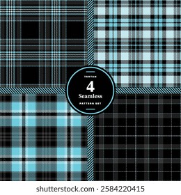 Cyan and Black Seamless Pattern Set of 4