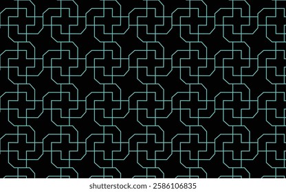 Cyan and Black  texture. Graphic modern pattern. Islamic geometric pattern by triangles, rhombuses. A seamless vector background.
