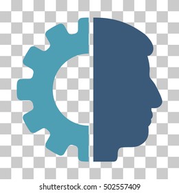 Cyan And Blue Android Head interface toolbar pictogram. Vector pictograph style is a flat bicolor symbol on chess transparent background.