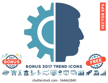 Cyan And Blue Android Robotics icon with bonus 2017 year trend elements. Vector illustration style is flat iconic bicolor symbols, white background.