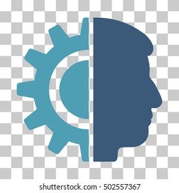 Cyan And Blue Android Robotics interface toolbar pictogram. Vector pictogram style is a flat bicolor symbol on chess transparent background.