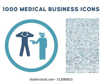 Cyan And Blue Arrest vector bicolor rounded icon. Image style is a flat icon symbol inside a circle, white background. Bonus clipart includes 1000 health care business design elements.