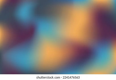 Cyan blue background with navy yellow violet orange blur fog. Rainy beach vibe template web light ochre lavender print. Background print for label, cover, packaging. social media, app, banner. 