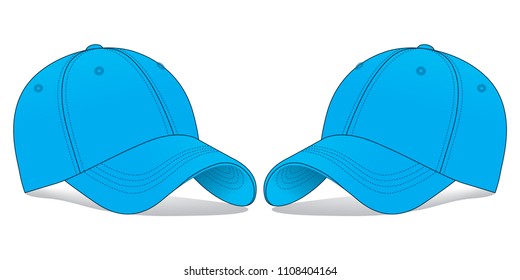 Cyan Blue Baseball Cap Template Vector On White Background.
Perspective View.