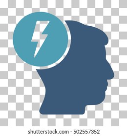 Cyan And Blue Brain Electricity toolbar icon. Vector pictograph style is a flat bicolor symbol on chess transparent background.