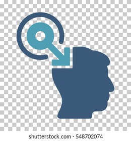 Cyan And Blue Brain Interface Plug-In interface toolbar pictogram. Vector pictograph style is a flat bicolor symbol on chess transparent background.