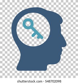 Cyan And Blue Brain Key interface toolbar icon. Vector pictograph style is a flat bicolor symbol on chess transparent background.