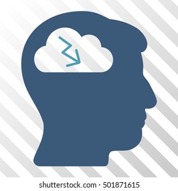 Cyan And Blue Brainstorming interface pictogram. Vector pictogram style is a flat bicolor symbol on diagonal hatch transparent background.