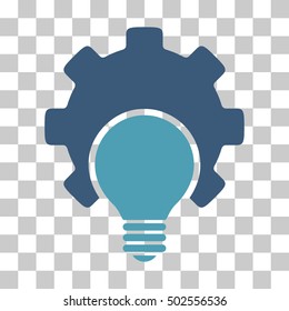 Cyan And Blue Bulb Configuration Gear toolbar icon. Vector pictograph style is a flat bicolor symbol on chess transparent background.