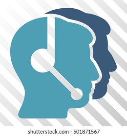 Cyan And Blue Call Center Operators toolbar pictogram. Vector pictogram style is a flat bicolor symbol on diagonal hatch transparent background.