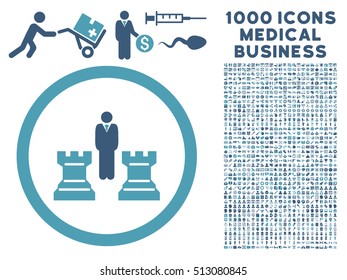Cyan And Blue Chess Strategy vector bicolor rounded icon. Image style is a flat icon symbol inside a circle, white background. Bonus set has 1000 medical business pictographs.