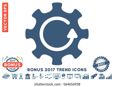 Cyan And Blue Cog Rotation Direction pictograph with bonus 2017 trend pictograph collection. Vector illustration style is flat iconic bicolor symbols, white background.