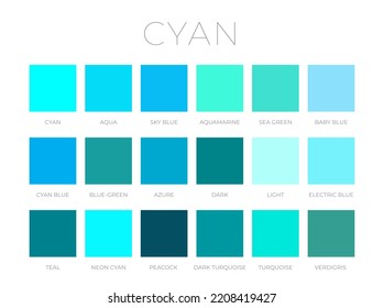 Cyan Blue Color Shades Swatches