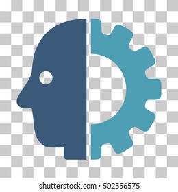 Cyan And Blue Cyborg Head toolbar pictogram. Vector pictogram style is a flat bicolor symbol on chess transparent background.