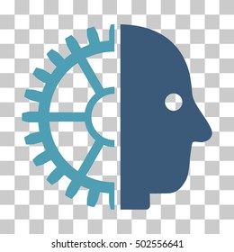 Cyan And Blue Cyborg Head toolbar icon. Vector pictograph style is a flat bicolor symbol on chess transparent background.