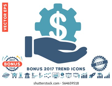 Cyan And Blue Development Service icon with bonus 2017 trend clip art. Vector illustration style is flat iconic bicolor symbols, white background.