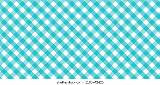 Cyan blue diagonal Gingham pattern. Texture from rhombus/squares for - plaid, tablecloths, clothes, shirts, dresses, paper, bedding, blankets, quilts and other textile products.